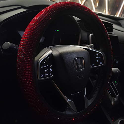 Car Steering Wheel Cover Accessories for Family Girl（Black） Womens Bling Steering Wheel Covers with Diamond Microfiber Leather Crystal Rhinestones Universal 15 Inch 
